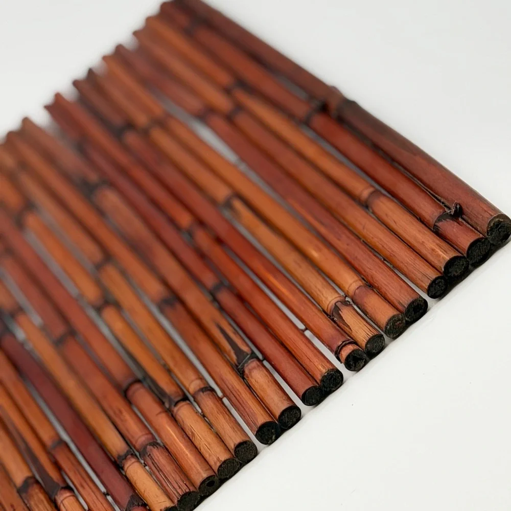 Vintage Burnt Bamboo Rollable Table Runner Placemat 20x9.5 Tropical Boho Decor